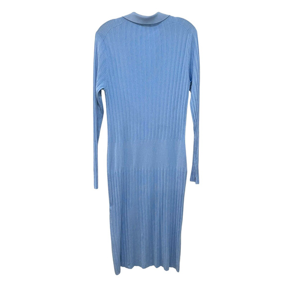 Rag & Bone Dawson Polo Dress Ribbed Knit Stretch Blue Long Sleeve Slit XLarge - Picture 7 of 13